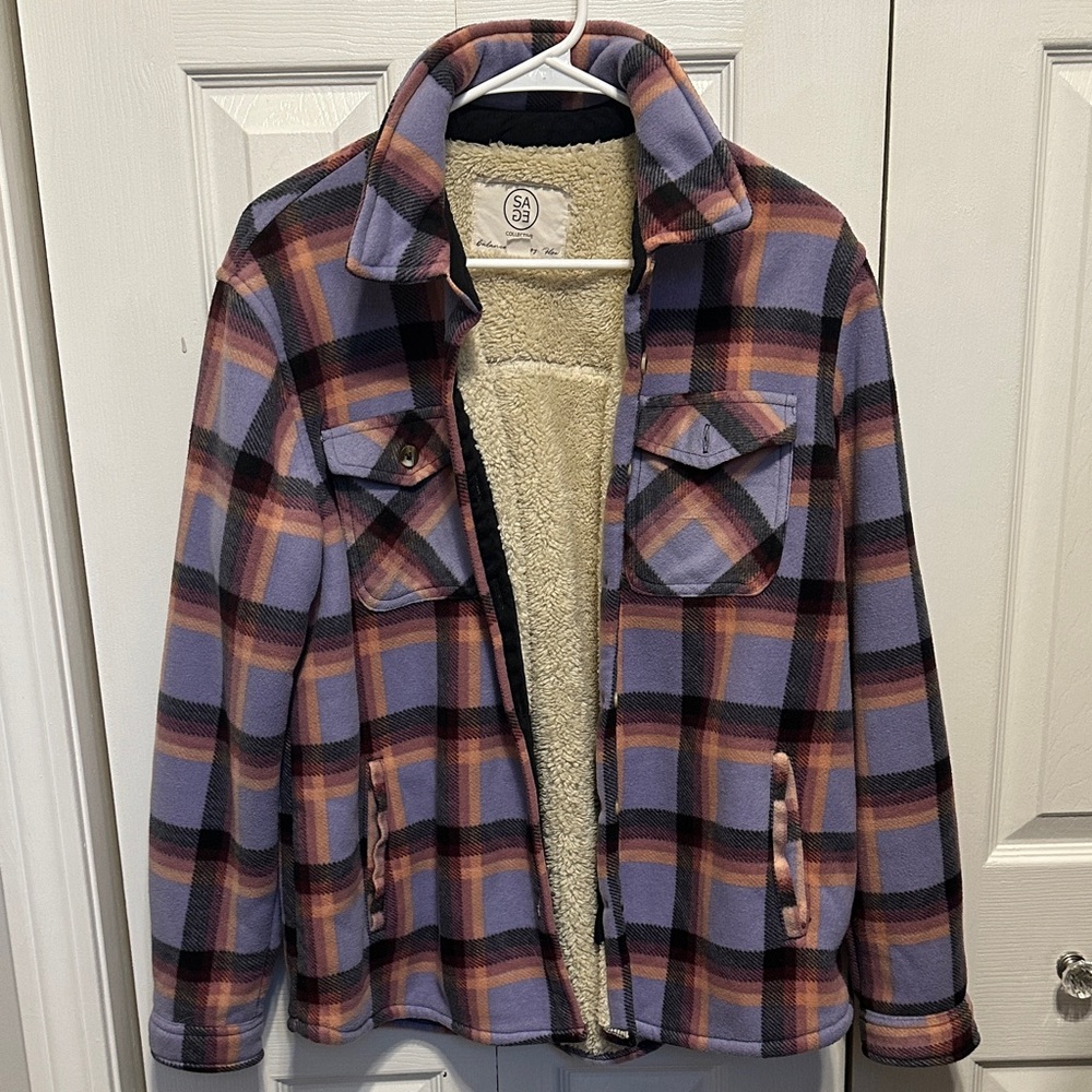 SAGE Collective Women’s Plaid Flannel Sherpa Lined Shacket Jacket